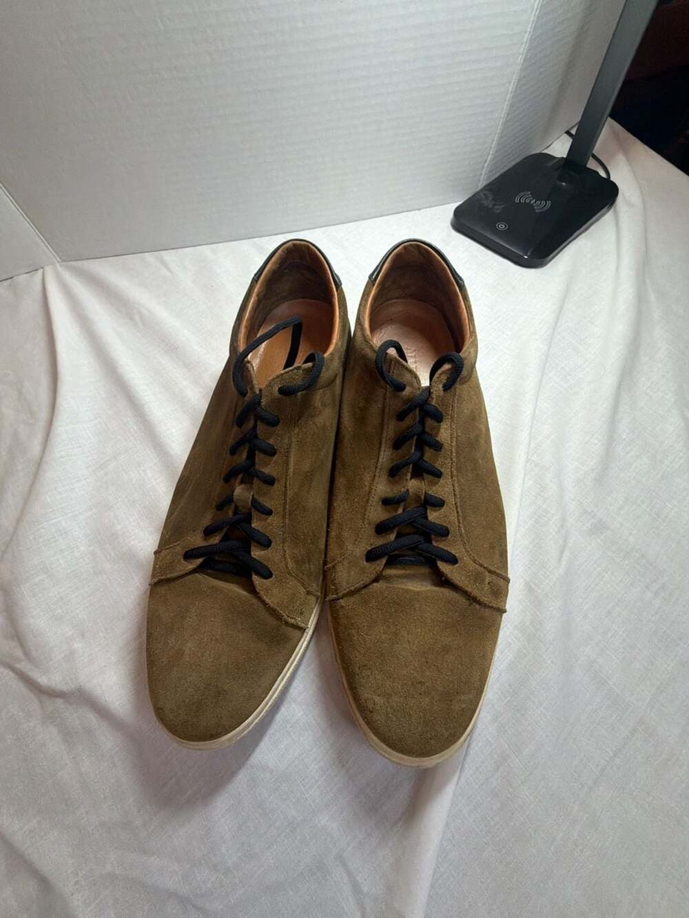Allen Edmonds Suede Leather Sneakers Olive Green Size 14 - Picture 1 of 5